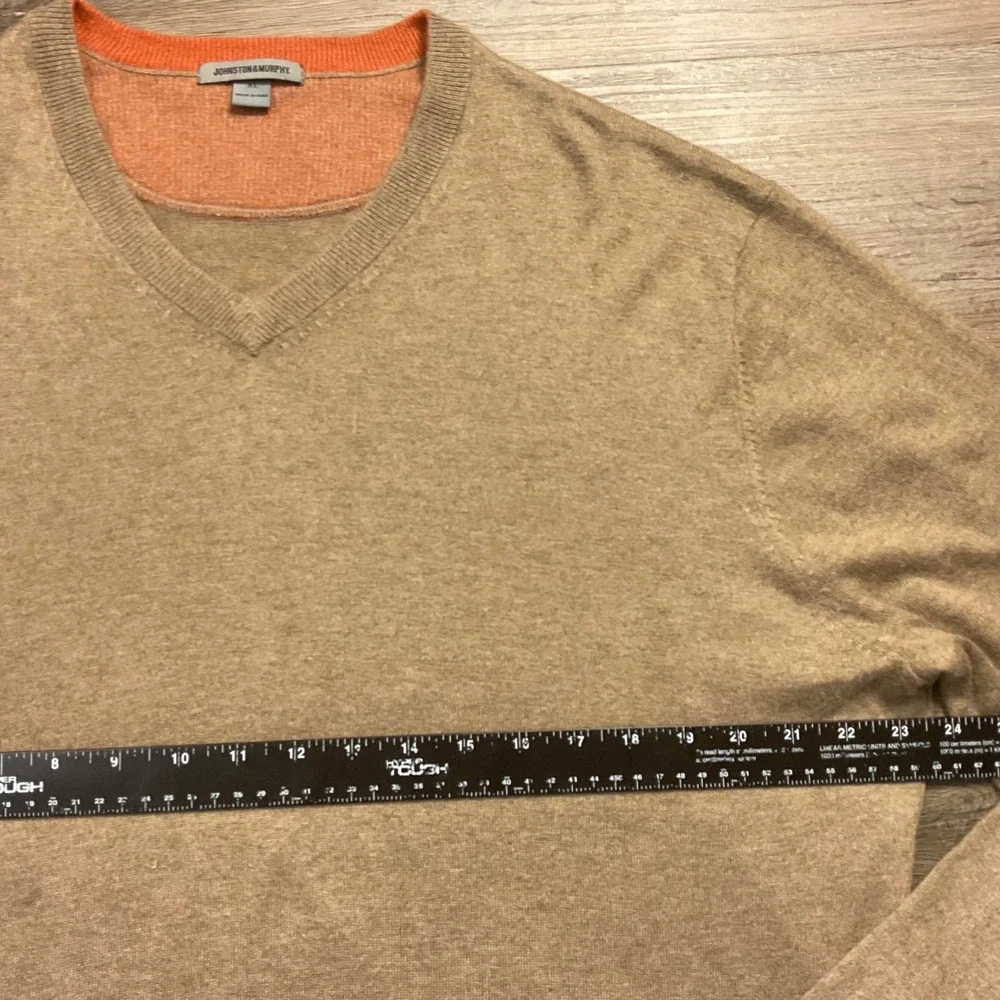 Vintage Johnston & Murphy Silk Angora Blend V-Neck Sweater‎ Mens XL Tan Classic